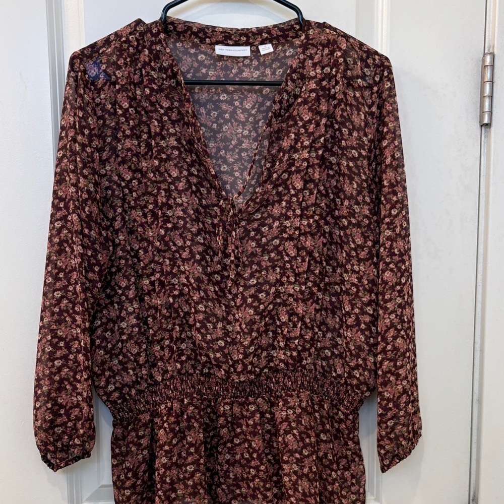 New York & Company Floral Blouse - Burgundy and Cream - Picture 3 of 5